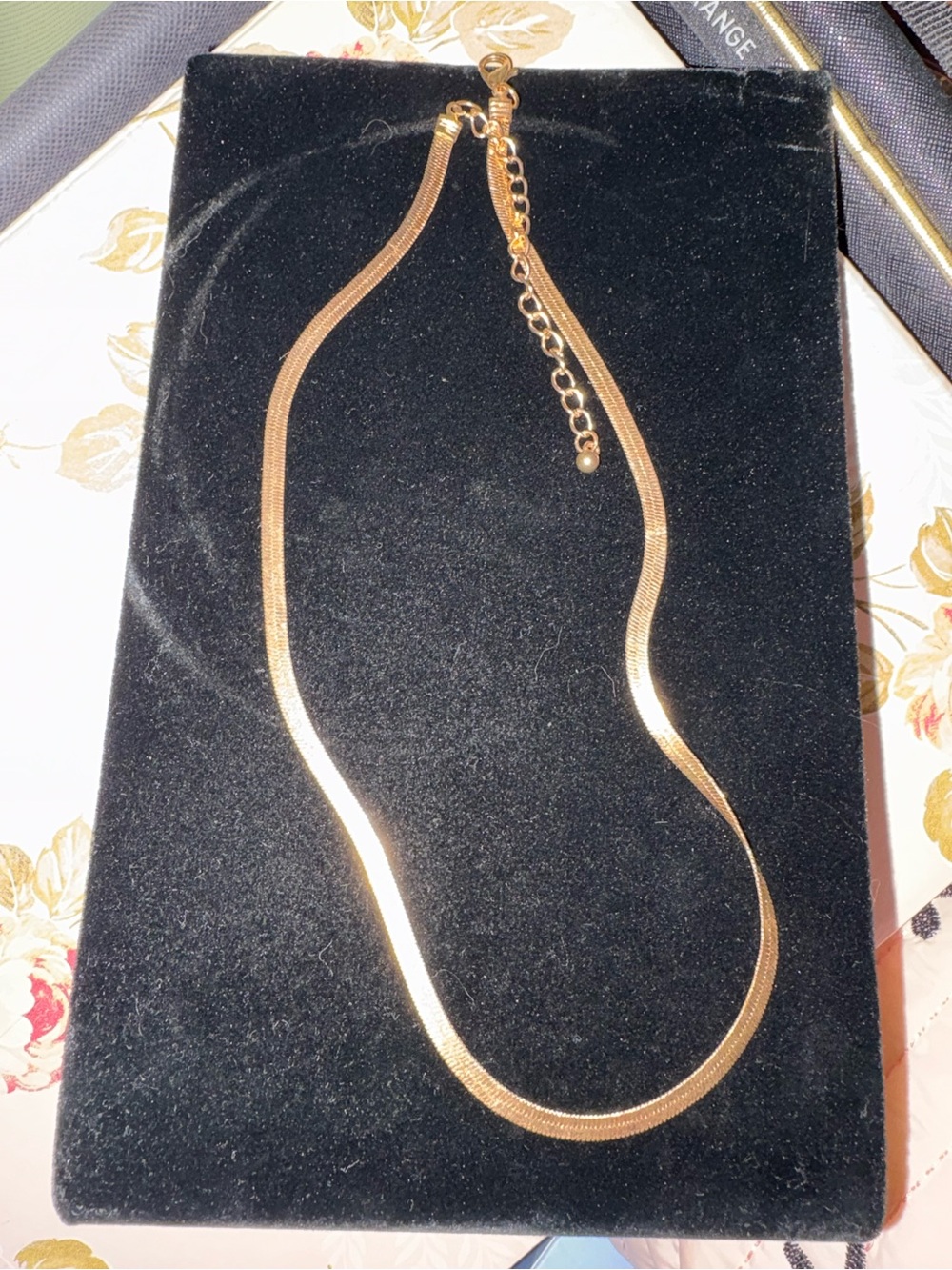 Gold plated Herringbone Chain Necklace - Women's Jewelry